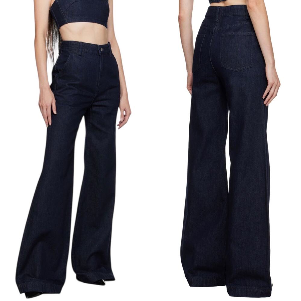 GRLFRND The Camille High Rise Flare Trouser Blue Denim Jeans Size 24 Western